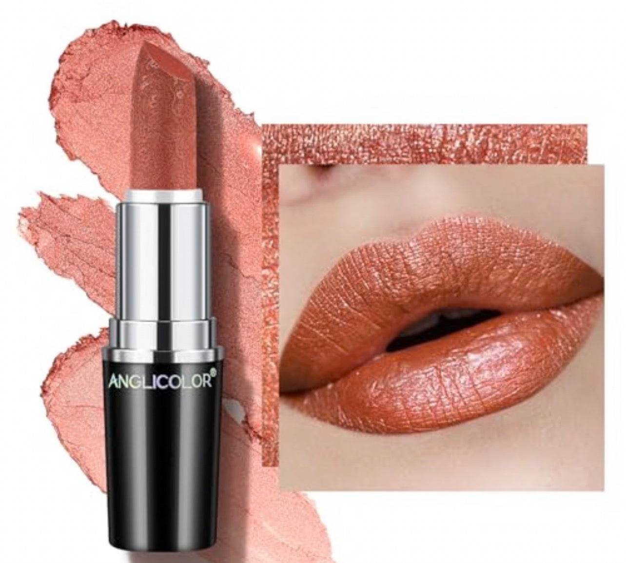 Anglicolor Glitter Lipstick High Impact LipcolorCoral Orange Lipstick Moisturizing Creamy FormulaMetallic Lipstick For Women For Vegan & Cruelty-FreeFull-Coverage Lip Color