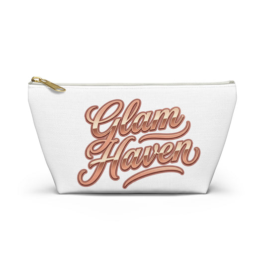 Personalized Luxury Makeup Bag - Custom Rose Gold Glam Haven Name Pouch - Bridesmaid Travel Gift & Toiletry Bag