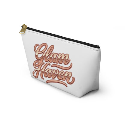 Personalized Luxury Makeup Bag - Custom Rose Gold Glam Haven Name Pouch - Bridesmaid Travel Gift & Toiletry Bag