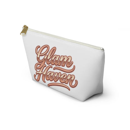 Personalized Luxury Makeup Bag - Custom Rose Gold Glam Haven Name Pouch - Bridesmaid Travel Gift & Toiletry Bag