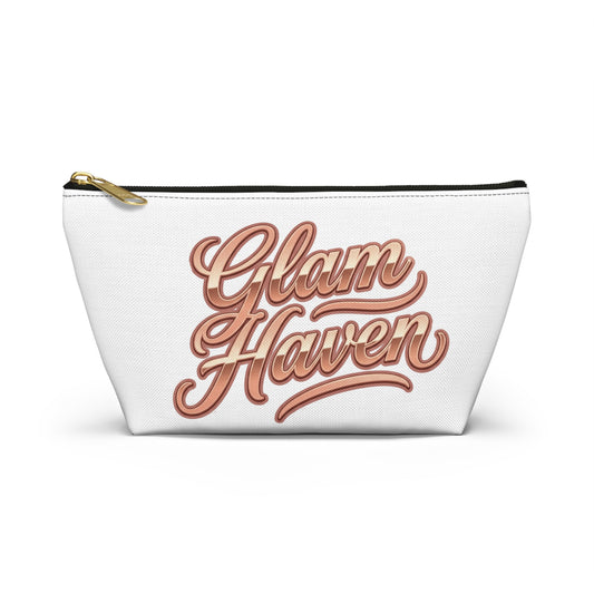 Personalized Luxury Makeup Bag - Custom Rose Gold Glam Haven Name Pouch - Bridesmaid Travel Gift & Toiletry Bag